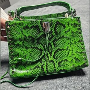 Rebecca Minkoff Vibrant Green Snake Print Shoulder Bag